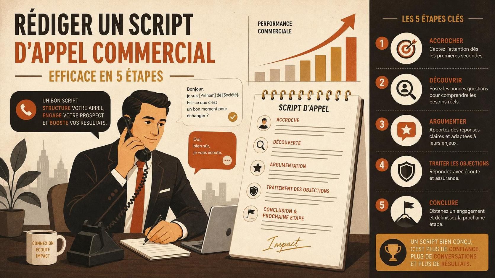 découvrez comment rédiger un script d'appel commercial efficace en 5 étapes simples pour améliorer vos ventes et captiver vos prospects dès le premier contact.