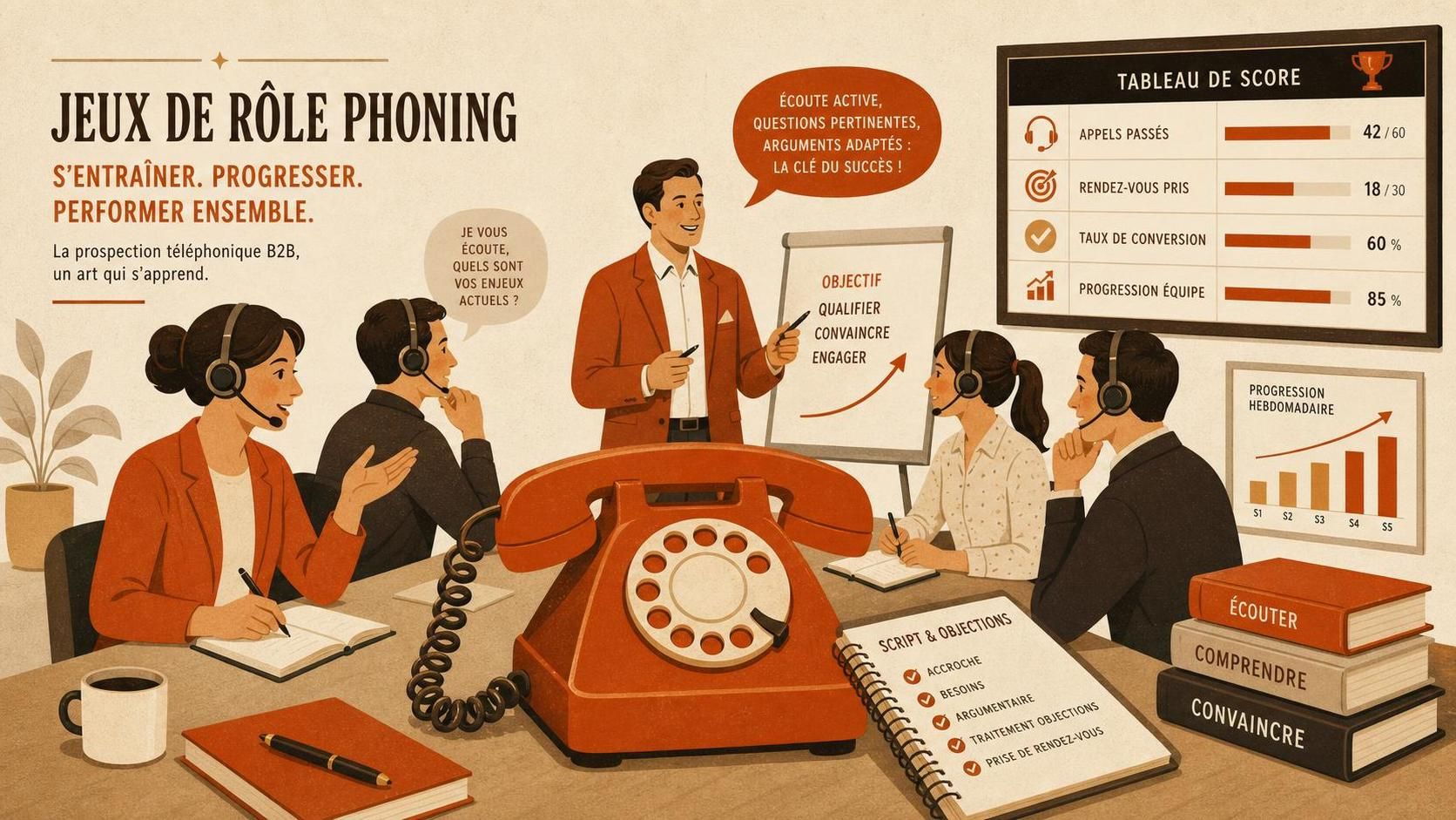 découvrez des exercices de jeux de rôle phoning pour former efficacement votre équipe à la prospection téléphonique et améliorer leurs performances commerciales.