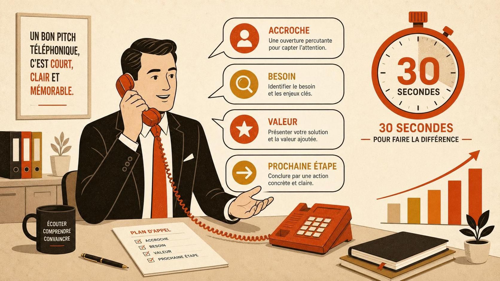 apprenez à maîtriser un pitch commercial téléphonique efficace en seulement 30 secondes grâce à une structure claire et percutante pour capter l'attention de vos prospects rapidement.