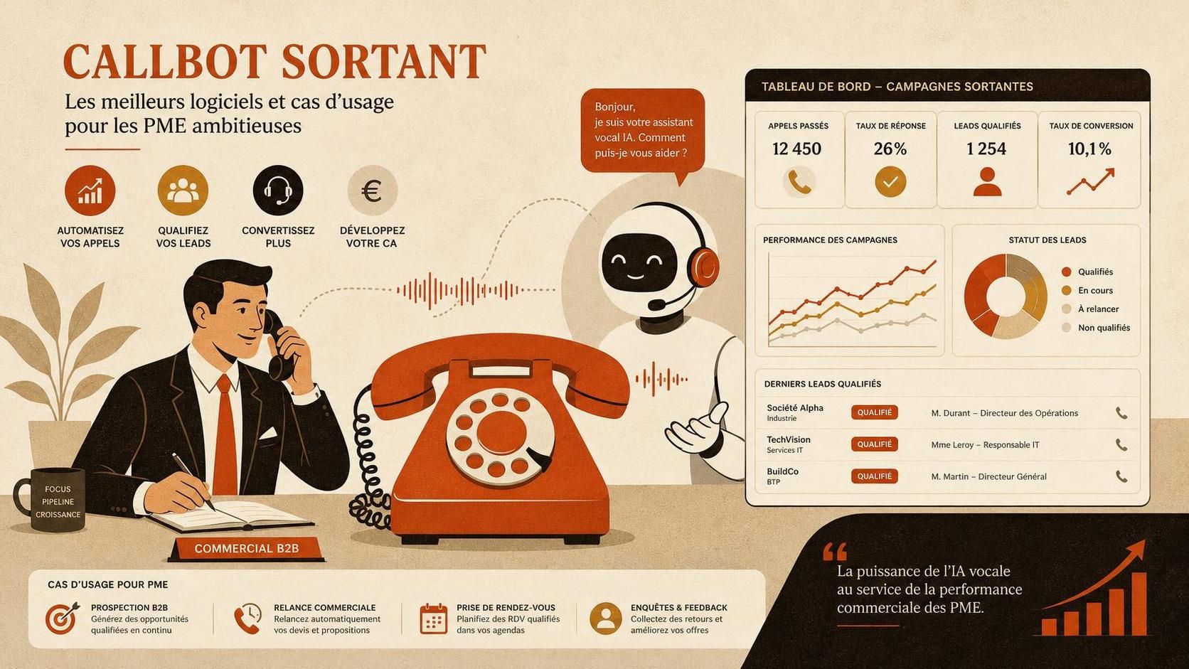 découvrez les meilleurs logiciels de callbot sortant en 2026 et leurs cas d'usage adaptés aux pme pour optimiser votre prospection et améliorer la relation client.
