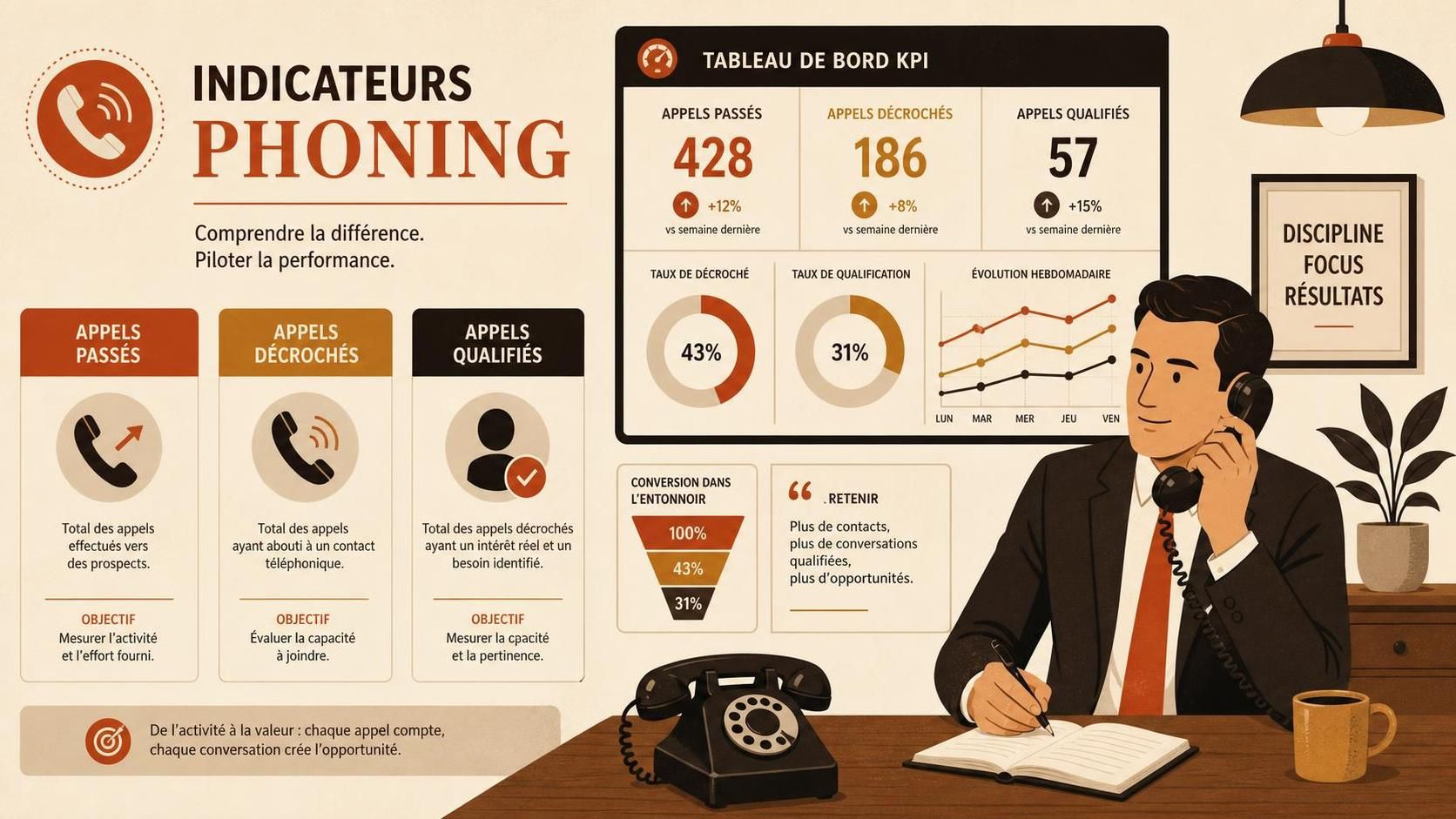 découvrez la différence entre les indicateurs phoning : appels passés, décrochés et qualifiés, pour optimiser vos campagnes téléphoniques et améliorer votre taux de conversion.