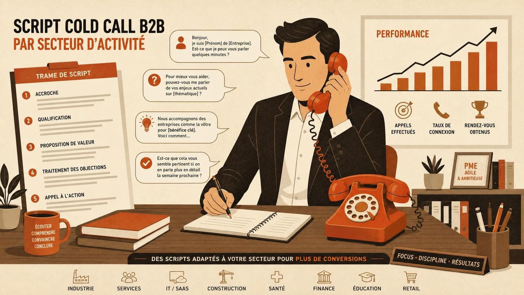 découvrez le script cold call b2b 2026 avec une structure optimisée et des exemples adaptés par secteur d'activité pour maximiser vos taux de conversion.