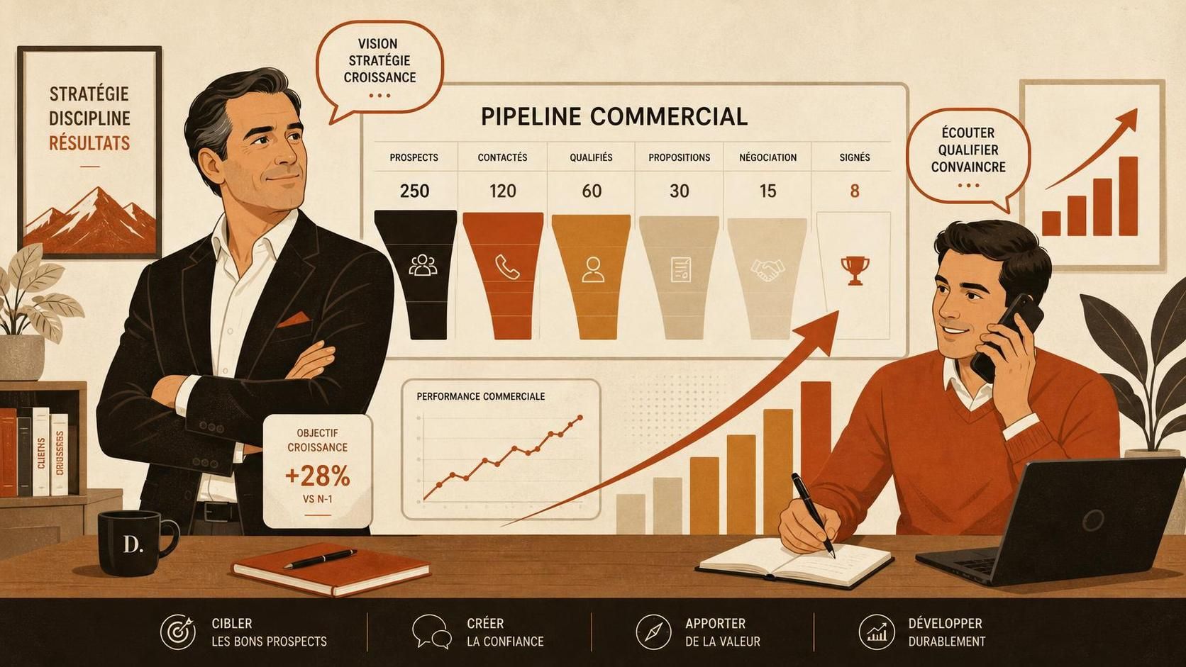 découvrez une méthode complète de stratégie de prospection commerciale spécialement conçue pour les dirigeants, afin d'optimiser vos résultats et développer efficacement votre portefeuille client.