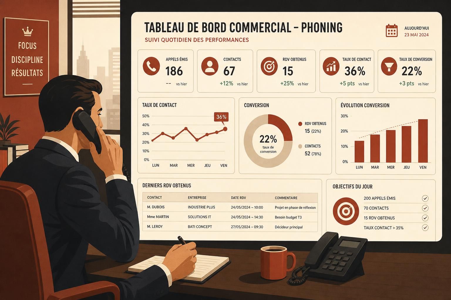 découvrez les métriques clés à suivre chaque jour avec notre tableau de bord commercial phoning pour optimiser vos performances et booster vos ventes.