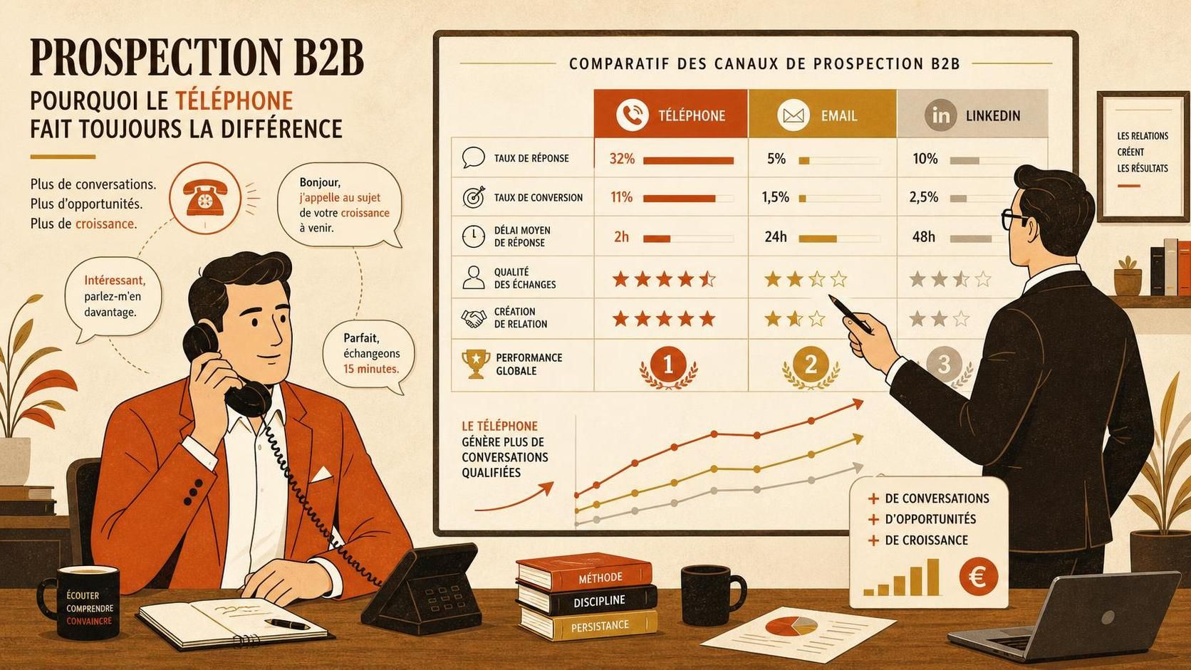 découvrez les avantages clés de la prospection téléphonique par rapport aux autres canaux en b2b pour optimiser vos stratégies commerciales et augmenter votre taux de conversion.