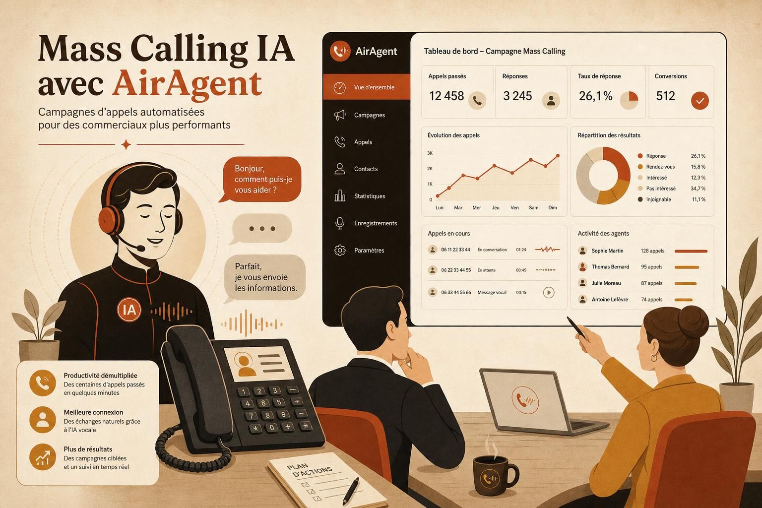 découvrez mass calling ia avec airagent, la solution pour lancer des campagnes d'appels automatisées efficaces et optimisées grâce à l'intelligence artificielle.